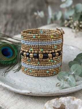 Boho Chic Handmade Artisan Indian Statement Wide Cuff Fashion Beaded Bracelet
